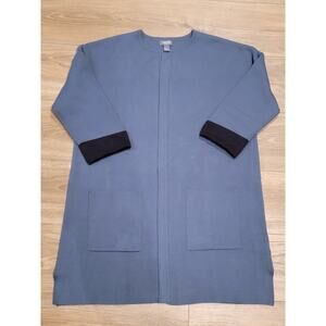 Martha Stewart Cardigan Open Face Pockets Women's Sz Large Blue Black Sweater